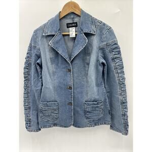 CARAMBA Y2K Fitted Ruched Trim Medium Light Denim Jacket Women’s Size Medium
